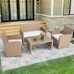4-Piece Outdoor Rattan Bistro Set with Cushions