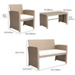 4-Piece Outdoor Rattan Bistro Set with Cushions