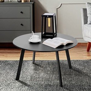 Juserox Round Metal Patio Coffee Table (Black)