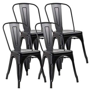 Set of 4 Black Stackable Metal Dining Chairs