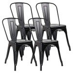 Set of 4 Black Stackable Metal Dining Chairs