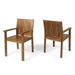 Teague Acacia Wood Outdoor Dining Chairs Set of 2