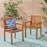 Teague Acacia Wood Outdoor Dining Chairs Set of 2