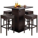 5-Piece Outdoor Wicker Bar Set with Stools