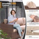Khaki Wicker Love Seat Patio Sofa with Cover