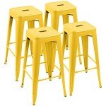 Set of 4 Yellow Metal Bar Stools