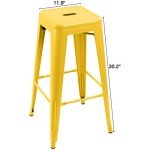 Set of 4 Yellow Metal Bar Stools