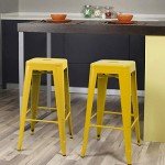 Set of 4 Yellow Metal Bar Stools