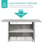 Wicker Bar Counter Table with Shelves - Gray