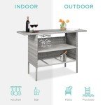 Wicker Bar Counter Table with Shelves - Gray