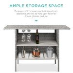 Wicker Bar Counter Table with Shelves - Gray