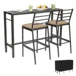 3-Piece Outdoor Bar Set with Cushioned Stools