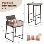 Sunsitt 3-Piece Wicker Bar Table and Stools Set