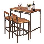 Tangkula 3-Piece Outdoor Rattan Bar Table Set