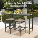 3-Piece Outdoor Bar Set with Cushioned Stools