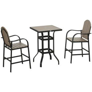Outdoor 3-Piece Bar Set with Umbrella Hole