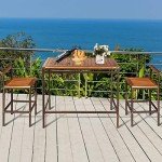 Tangkula 3-Piece Outdoor Rattan Bar Table Set