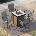 5-Piece Patio Swivel Bar Set with Fire Pit