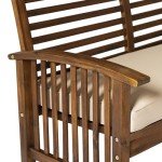 Modern Acacia Wood Patio Loveseat with Cushions