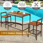 Tangkula 3-Piece Outdoor Rattan Bar Table Set