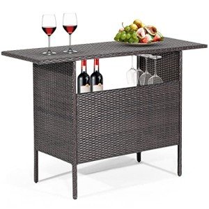 Tangkula All-Weather Wicker Bar Table for Outdoors
