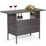 Tangkula All-Weather Wicker Bar Table for Outdoors