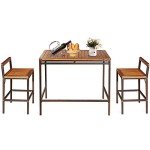 Tangkula 3-Piece Outdoor Rattan Bar Table Set