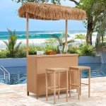 3-Piece Outdoor Tiki Bar Set with Canopy