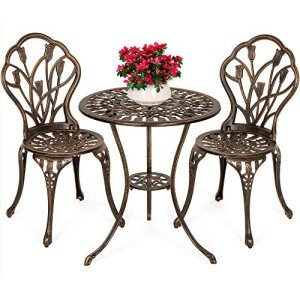 3-Piece Copper Outdoor Bistro Set with Tulip Design