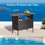 Tangkula All-Weather Wicker Bar Table for Outdoors
