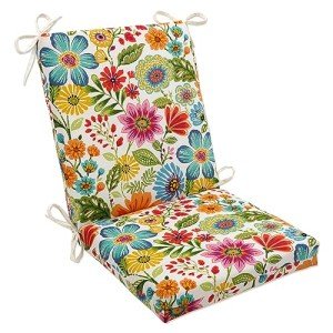 Bright Floral Outdoor Chair Cushion with Ties