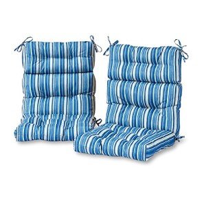Steel Blue Stripe High Back Chair Cushions - Set of 2