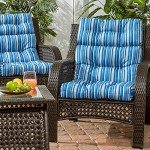 Steel Blue Stripe High Back Chair Cushions - Set of 2
