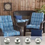 Steel Blue Stripe High Back Chair Cushions - Set of 2