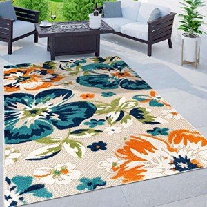 Floral Non-Shedding Outdoor Area Rug 5' x 7