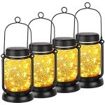 4 Pack Solar Hanging Lanterns with Stakes