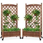 Wood Planter Box Set with Diamond Lattice Trellis