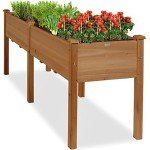 Elevated Wooden Garden Bed with Divider Panel