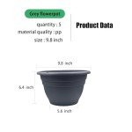 Set of 5 Dark Gray 10-Inch Plant Pots