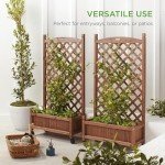 Wood Planter Box Set with Diamond Lattice Trellis