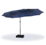 15 ft Solar Lighted Patio Umbrella with Base