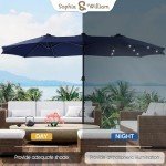 15 ft Solar Lighted Patio Umbrella with Base