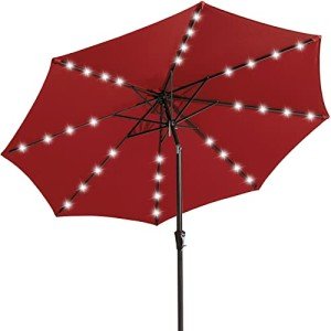 9FT LED Solar Patio Umbrella - Red