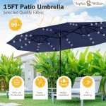 15 ft Solar Lighted Patio Umbrella with Base