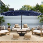 15 ft Solar Lighted Patio Umbrella with Base
