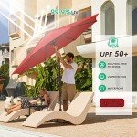 9FT LED Solar Patio Umbrella - Red