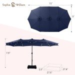15 ft Solar Lighted Patio Umbrella with Base