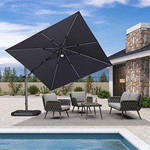 10ft Solar LED Patio Umbrella with 360° Rotation