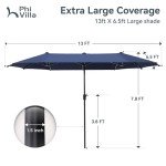 Navy Blue 13ft Double-Sided Patio Umbrella