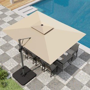 Beige 9'x12' Outdoor Cantilever Patio Umbrella
